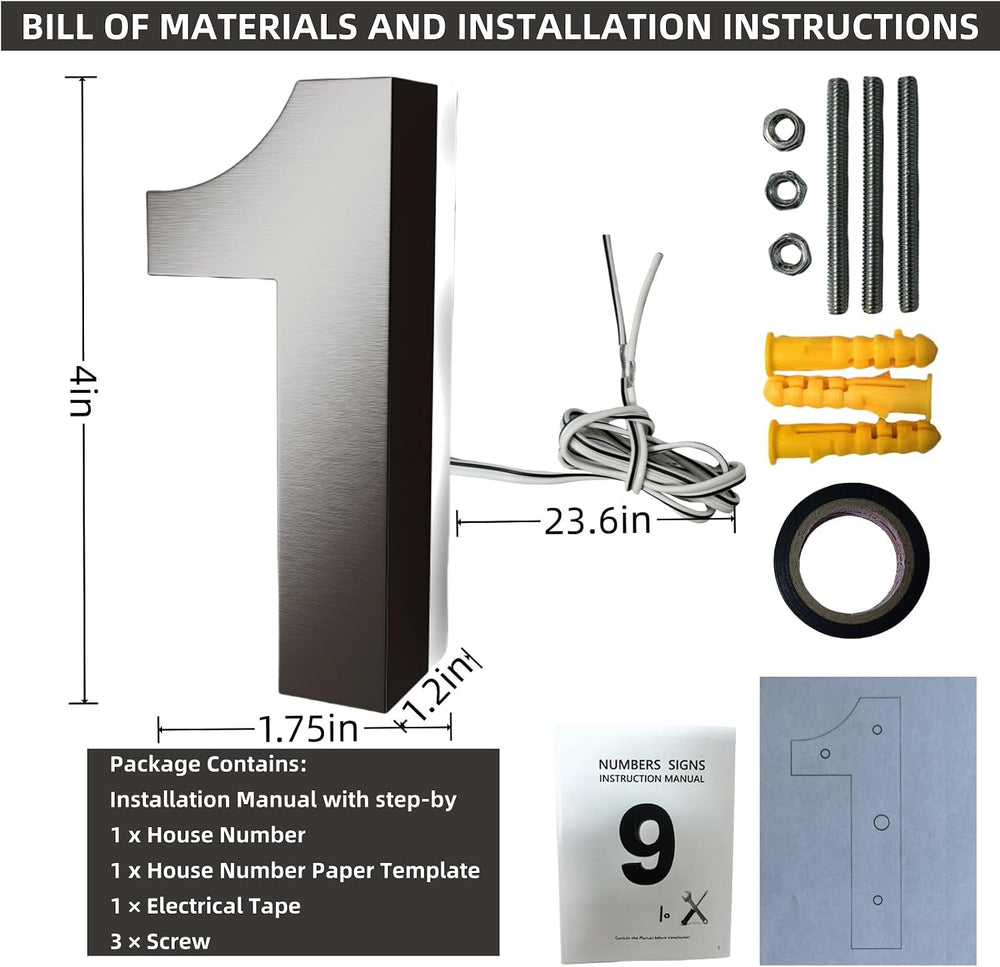 4 Inch Backlit LED House Numbers for Outside Light Up Address Number