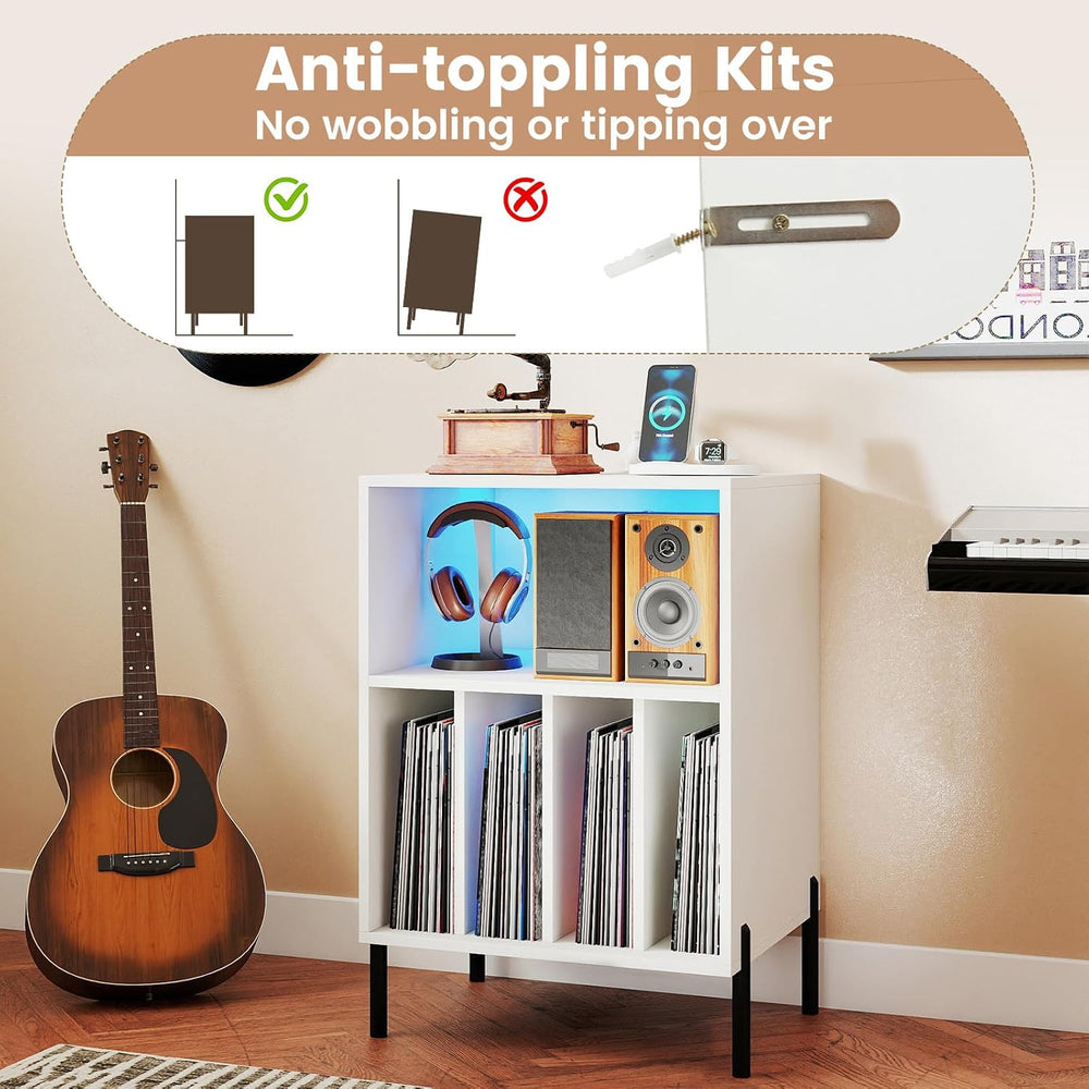 Giantex Record Player Stand with LED Lights & Charging Station, Turntable...