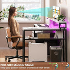Aheaplus L Shaped Desk with File Drawer, Reversible L Shaped Computer Desk Gaming Desk with Power Outlet & LED Strip, Home Office Desk with Monitor Shelf, Corner Desk with Storage Shelves, White Oak