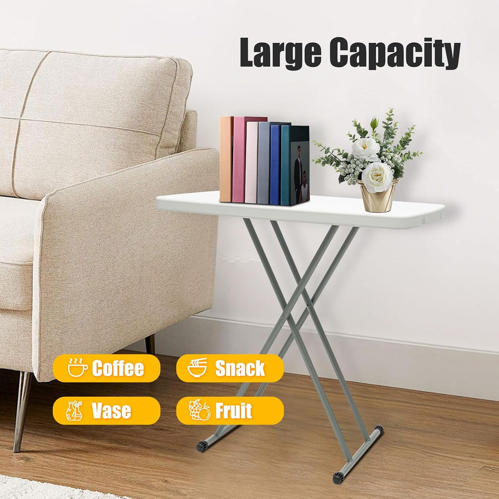 Adjustable Folding Table – 30" x 20" Foldable Desk with 5 Height Settings (18", 25", 29"), Lightweight Small Table for Camping, Outdoor, Indoor, Bedside Use, Portable White Granite Table