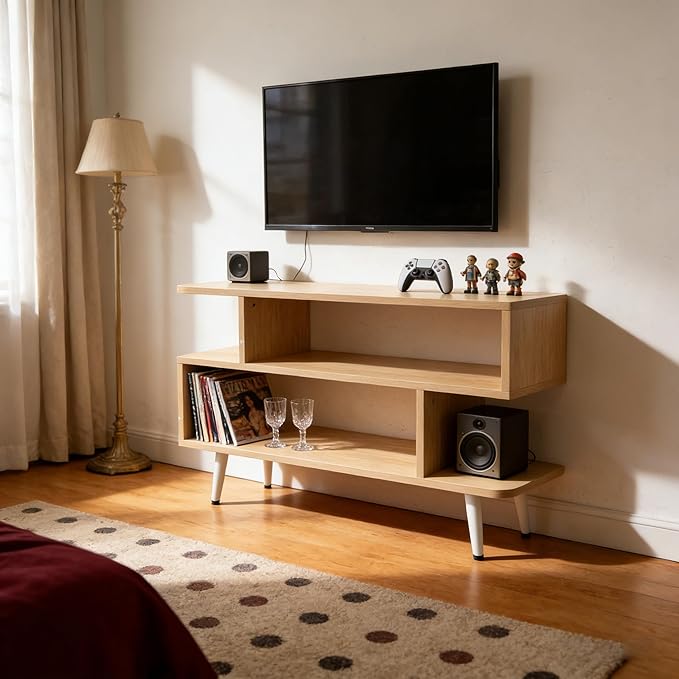 Lightdot TV Stand for TVs to 35'', Modern Entertainment Center with 3 Open Storage Shelf, Sturdy Media Console Table for Living Room/Entrance/Sofa Cabinet, Apartment, Easy Installation-Walnut