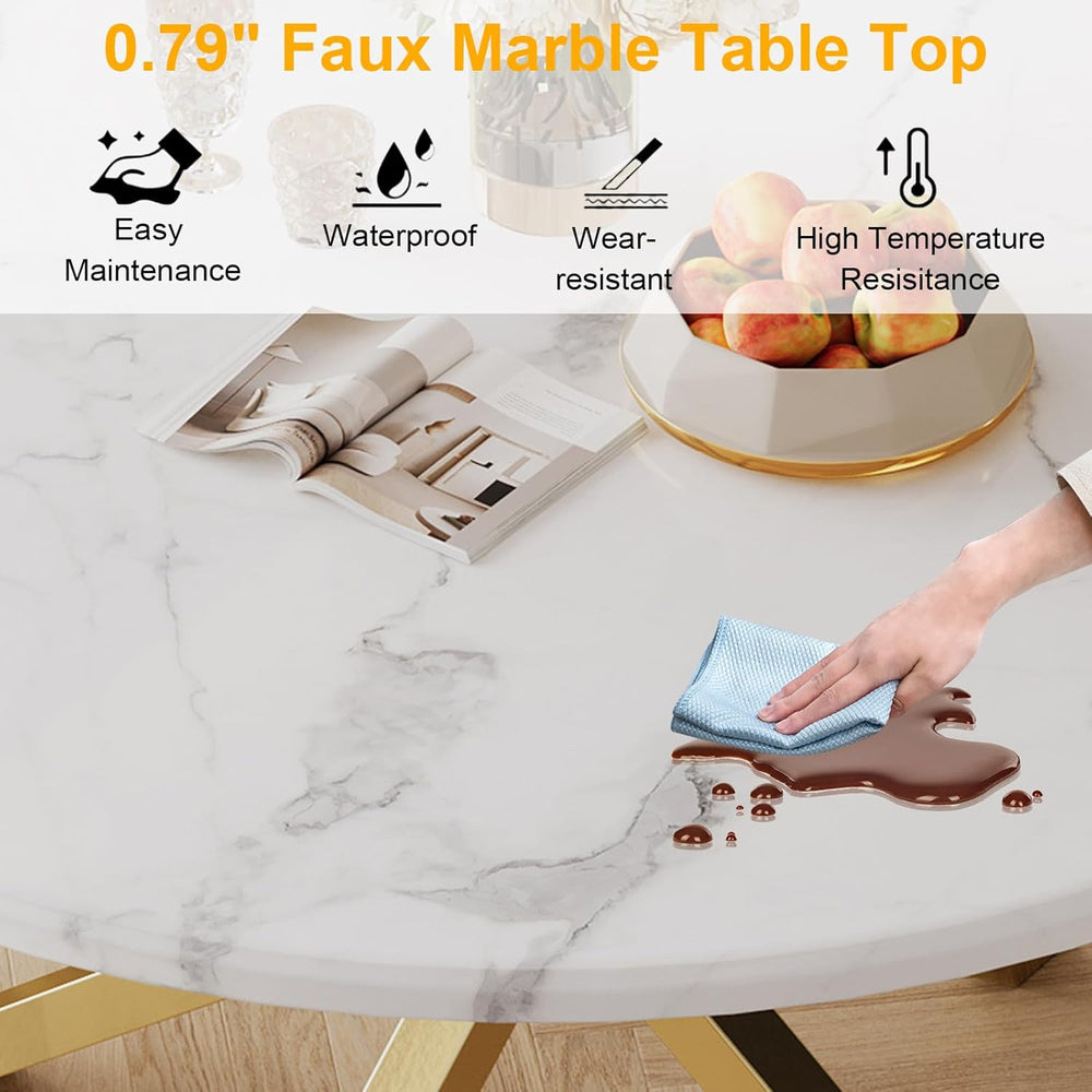 45" Marble Round Dining Table for 4 People, Modern Pedestal Kitchen Tabl...