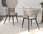 KCC Fabric Dining Chairs Set of 2, Modern Dining Chair with Metal Legs, Woven Upholstered Dining Chairs for Dining Room, Kitchen, Vanity, Living Room (Beige)