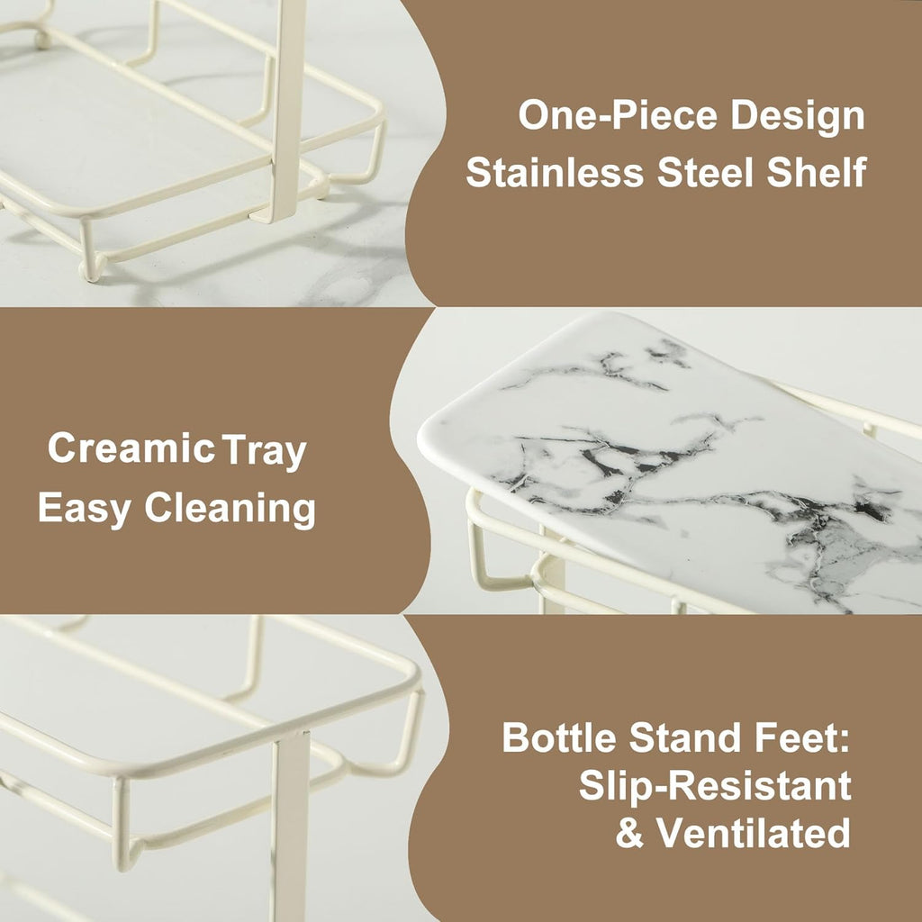 Bathroom Organizer Countertop Perfume Organizer Makeup Organizer Cosmetics Storage Display Rack Vanity Tray Dresser Stainless Steel Gold Shelf White Marble Ceramic Tray