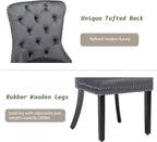 KCC Velvet Dining Chairs Set of 4, Upholstered High-end Tufted Dining Room Chair with Nailhead Back Ring Pull Trim Solid Wood Legs, Nikki Collection Modern Style for Kitchen, Grey