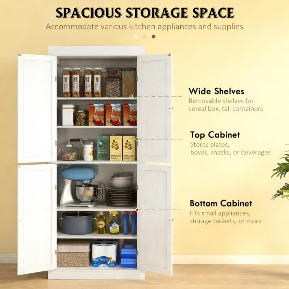 White Modern Style Freestanding Food Pantry Cabinet, Kitchen Floor Storage Ca...