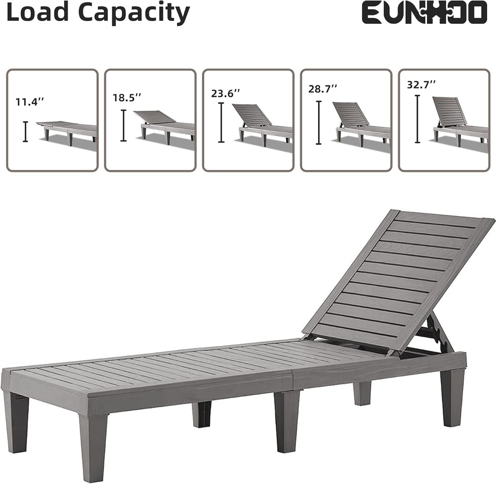 EUNHOO Outdoor Chaise Lounge Set of 2, Adjustable Pool Lounge Chair with 5 Po...