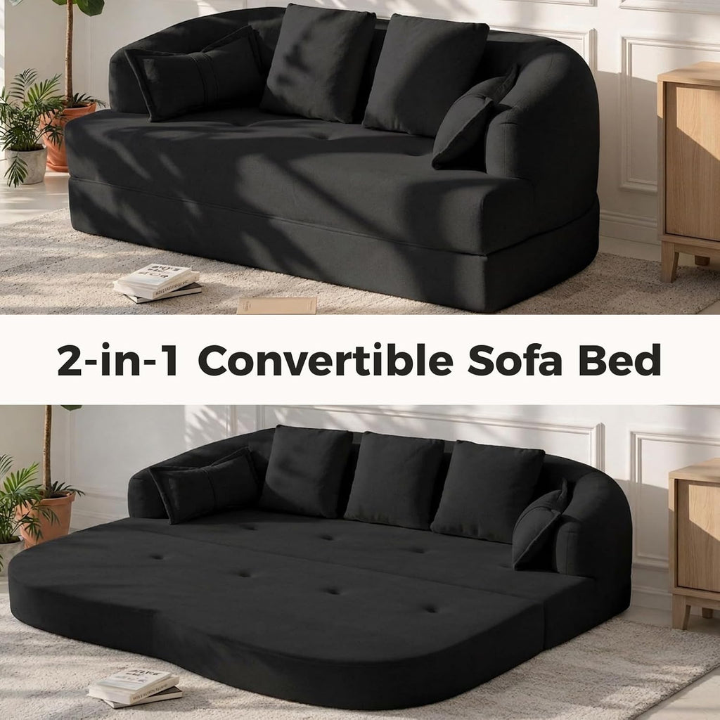 70" Convertible Sofa Bed, Chenille Boneless Comfortable Sleeper Futon | Sleeper Sofa Cloud Couch with 4 Pillows, Soft Love Seat Living Room, Bedroom, Small Spaces, No Assembly