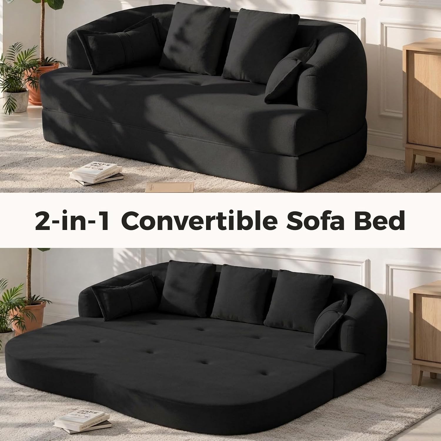 70" Convertible Sofa Bed, Chenille Boneless Comfortable Sleeper Futon | Sleeper Sofa Cloud Couch with 4 Pillows, Soft Love Seat Living Room, Bedroom, Small Spaces, No Assembly