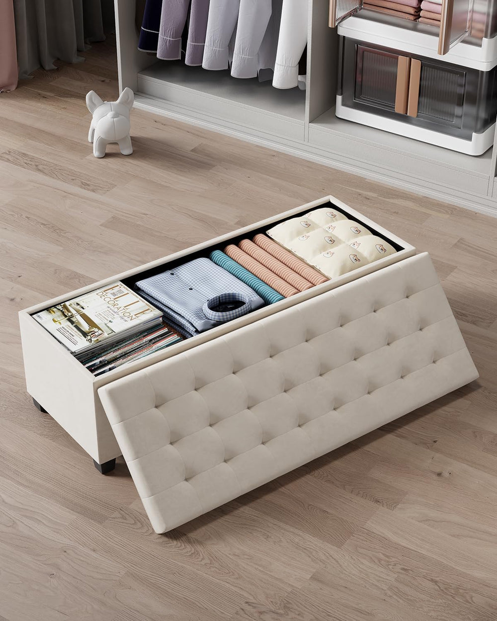 ABHENG Velvet Storage ottoman bench with legs,43.5”W x 15.7”D x 15.7”H,metal ...