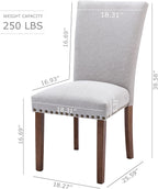COLAMY Upholstered Parsons Dining Chairs Set of 2, Fabric Dining Room Kitchen Side Chair with Nailhead Trim and Wood Legs - Light Grey