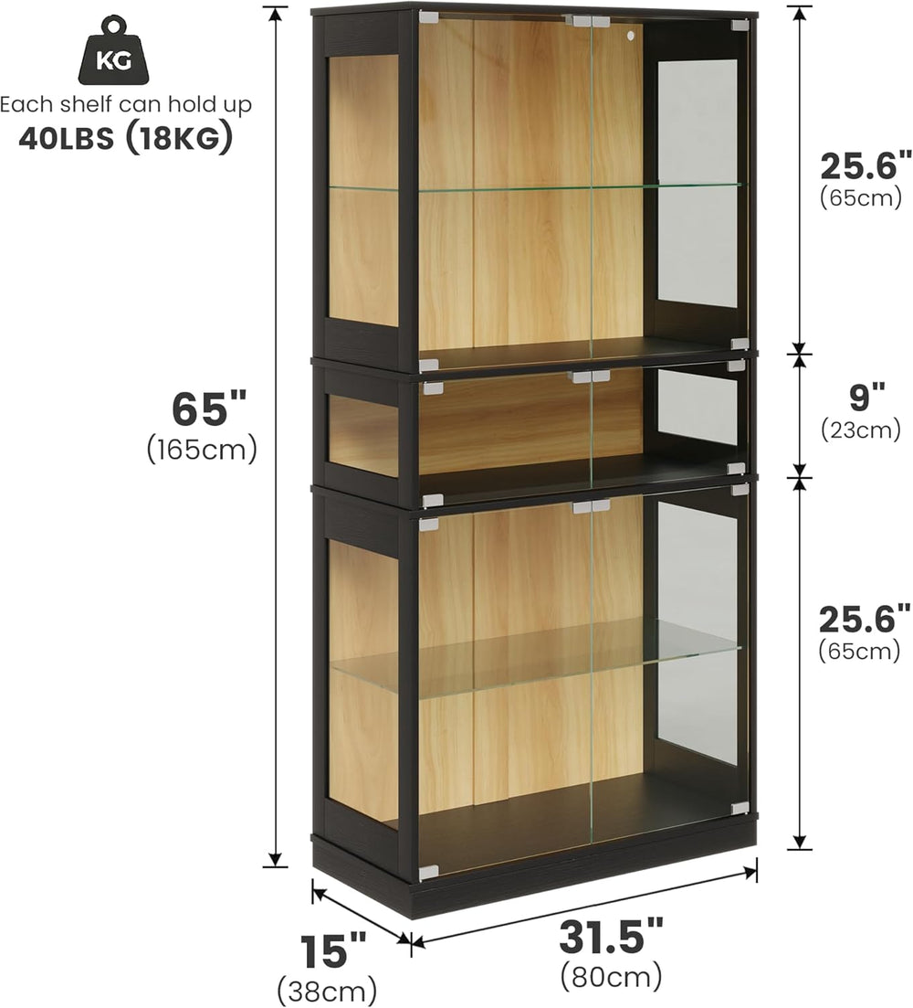 Display Cabinet with Glass Doors & LED Lights, 5 Tier Lighted Display Cas...