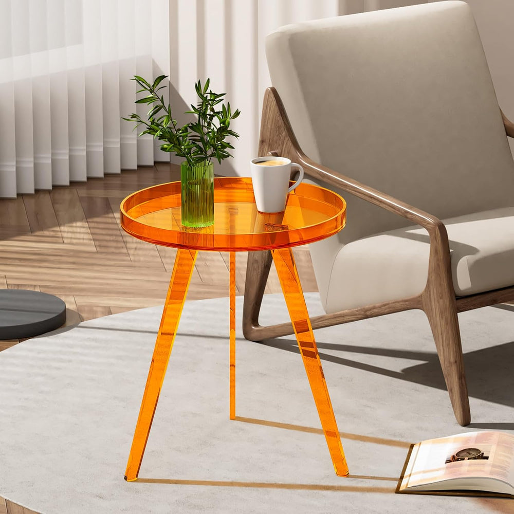 Clear Acrylic Side Table, Round End Table Bedside Table for Living Room Bedro...