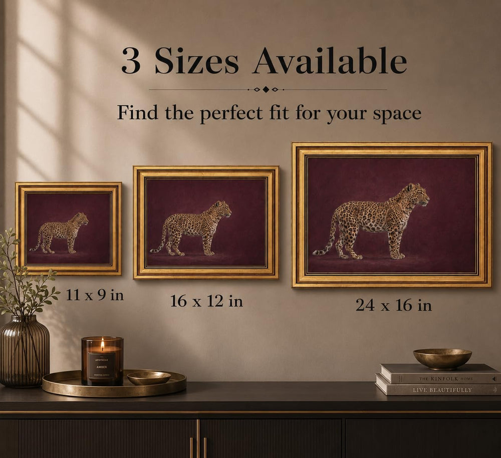 Gold Framed 3D Textured Wall Art, Vintage Burgundy Cheetah Canvas Prints, Min...
