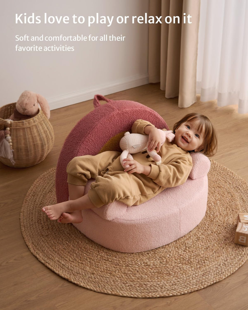 Blissful Diary Kids Chair, Soft Kids Armchair, Comfortable Kids Couch Sofa for Reading Planying, Kids Furniture for Boys and Girls Gift, Blush Pink Rainbow