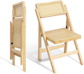 VINGLI 2 Pack Rattan Wooden Folding Chair, Dining Folding Chair with 360° Swivel Backrest, Sturdy Rubberwood Frame and Rattan Woven Seat and Back, Natural Color, Set of 2