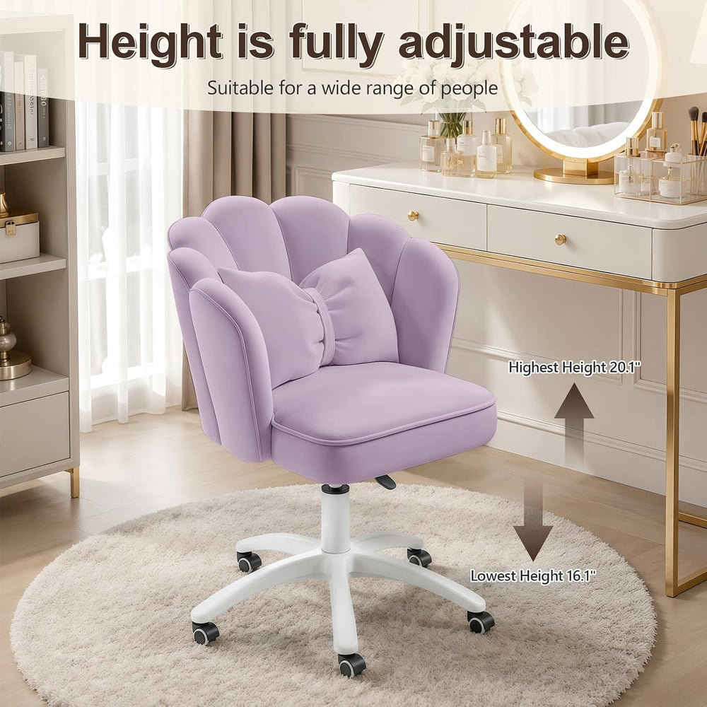 Vanity Chair with Wheels Velvet Petal Desk Chair Upholstered Tufted Home Offi...