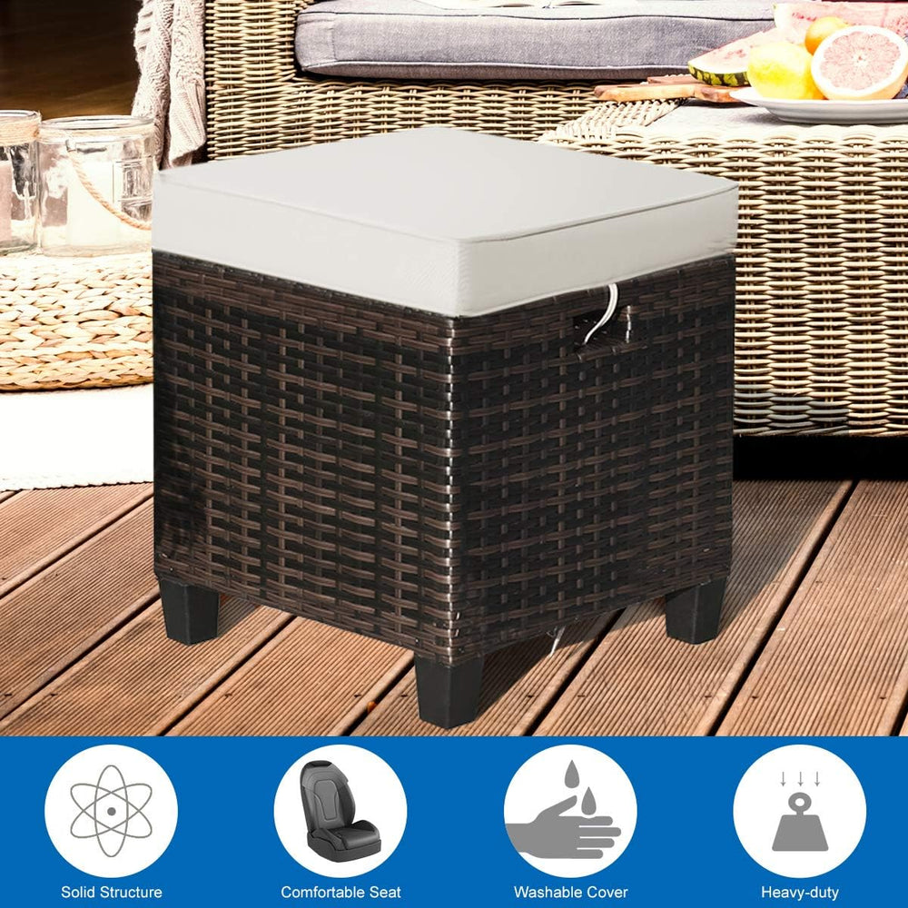 ORALNER Set of 2 Outdoor Ottoman, 16" Wicker Footstools, All-Weather Rat...