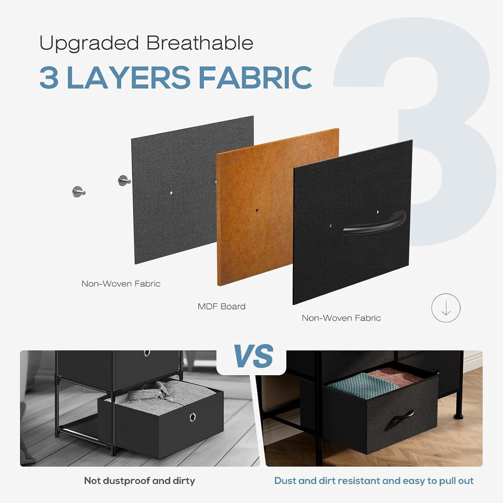 Dresser for Bedroom with 8 Drawers, Anti-Tip Tall Fabric Chests Storage Organizer Tower Furniture with Wooden Top Metal Frame for Clothes, Closet, Living Room, Hallway, Entryway