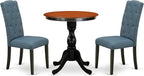 East West Furniture ESCE3-BCH-21 3 Piece Dining Room Table Set Contains a Round Kitchen Table with Pedestal and 2 Mineral Blue Linen Fabric Parson Dining Chairs, 30x30 Inch, Black & Cherry