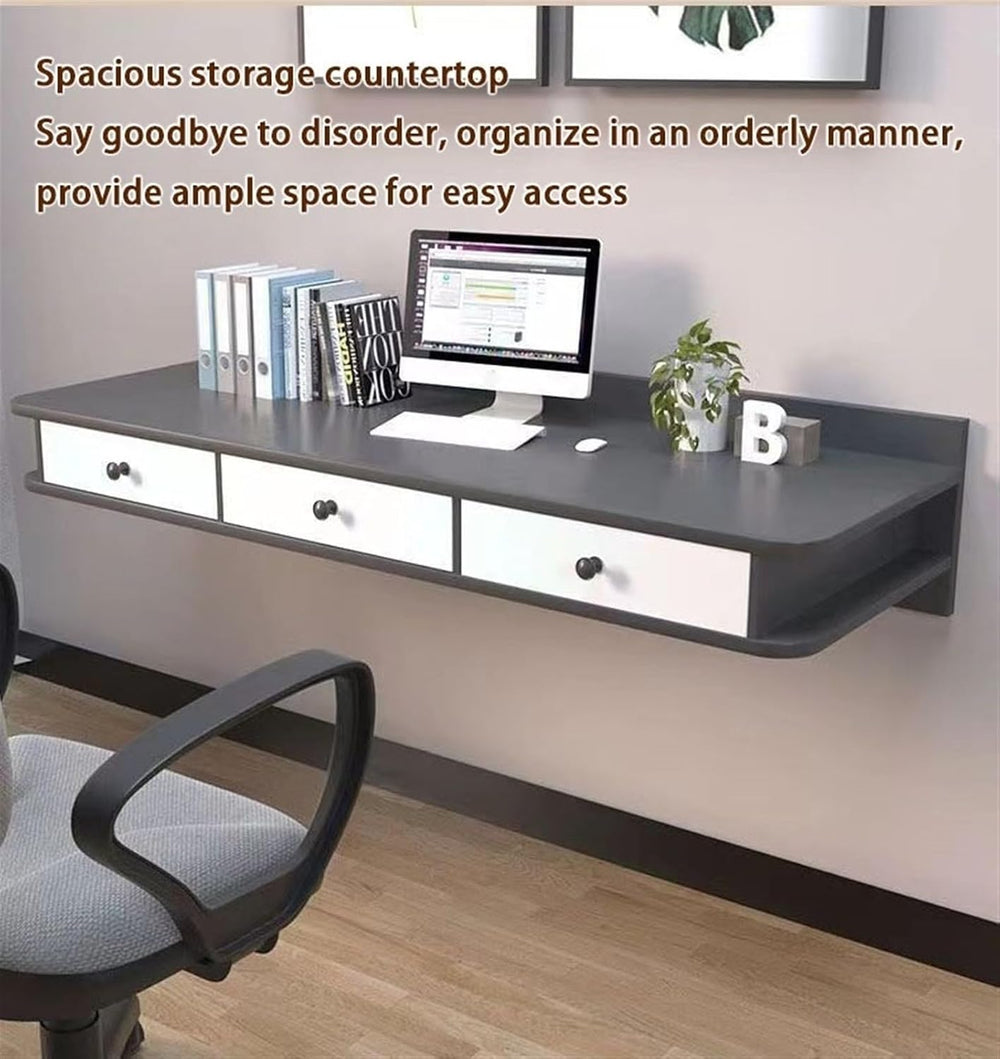Floating Laptop Computer Desk Dressing Table Wall Mount Shelf with Drawer Woo...