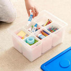 loobuu Plastic Storage Bins with Lids, Art Craft Supply Organizer Box with Brush Pot, Multipurpose Stackable Storage Containers for Organizing Tool, Craft, Crayon,Sewing (Blue)