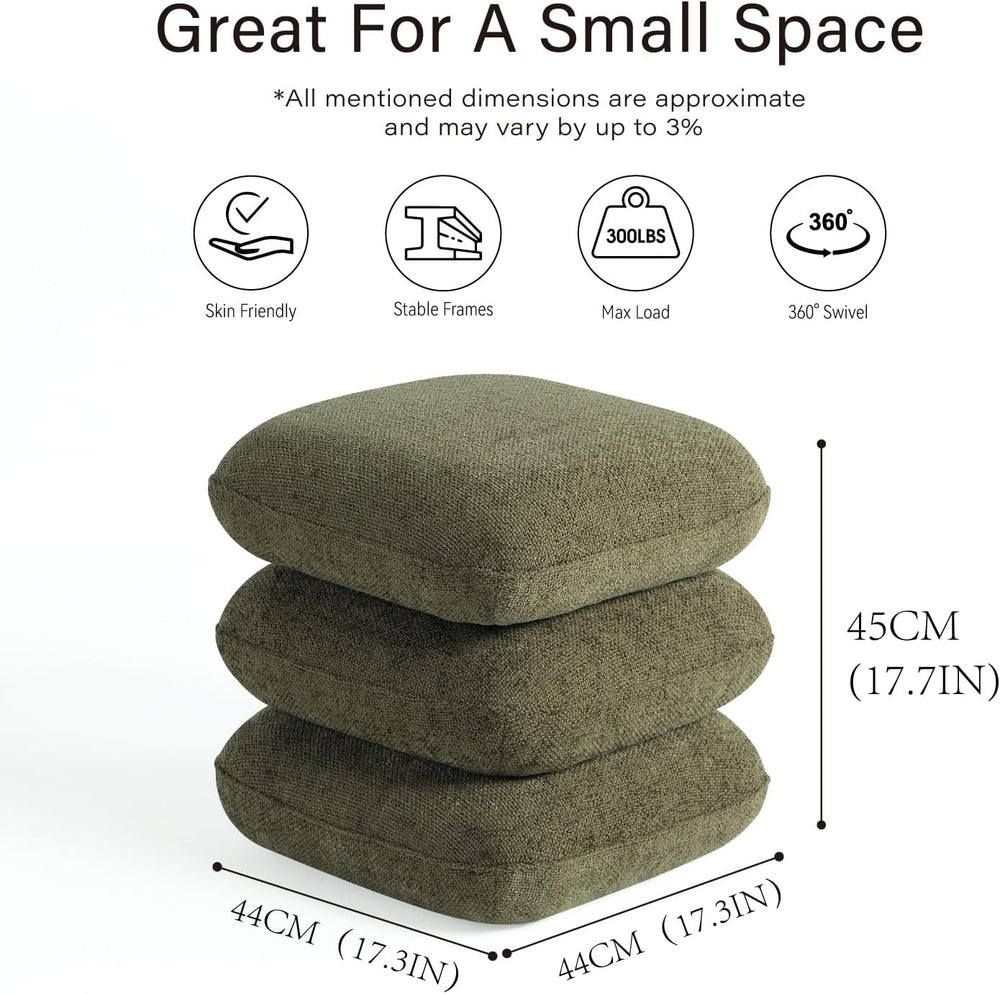 Get Set Style 360° Swivel Linen Ottoman, Modern Upholstered Foot Stool, Multi...
