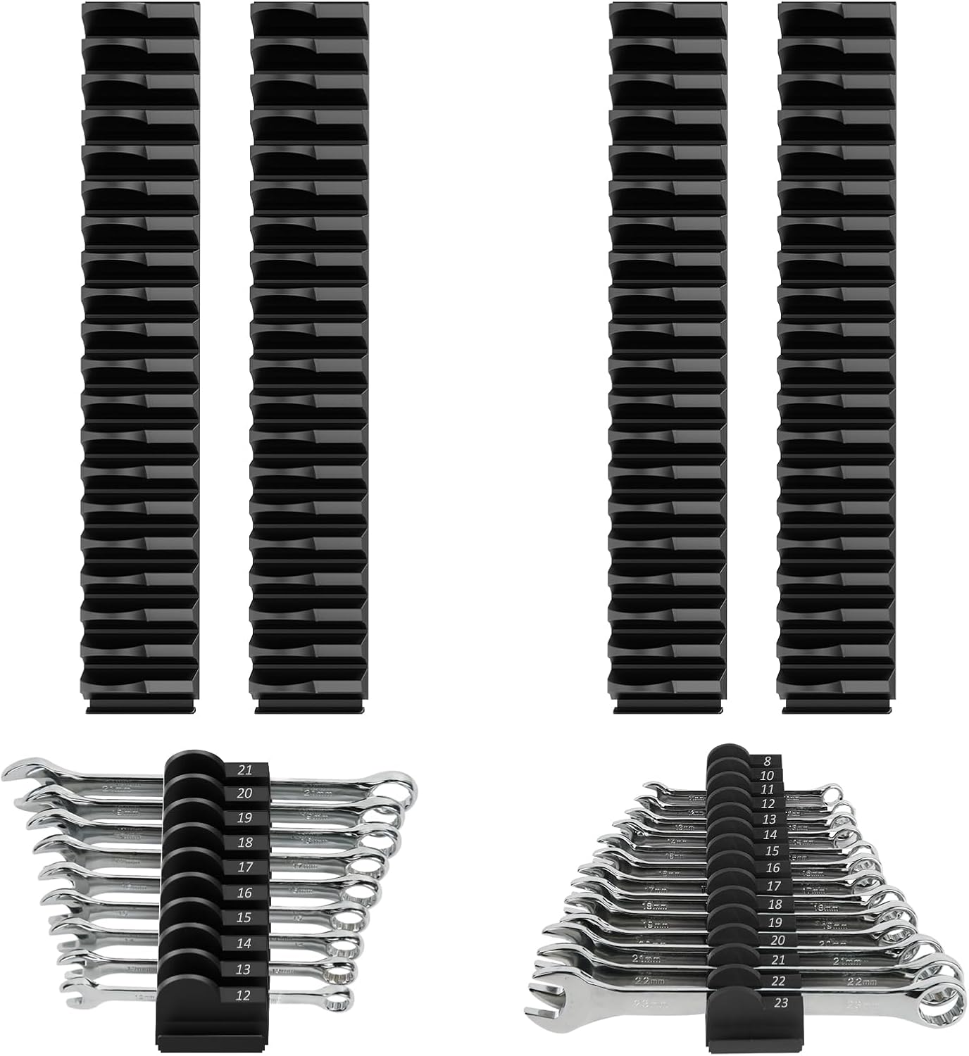 80 pcs MAGNETIC Modular Wrench Organizers for Tool Drawers - Wrench Rack with Metric & SAE Labels, Perfect Tool Storage Holder. Gift for father, brother and boyfriend (With Magent) (Black)