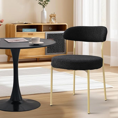 3-Pieces 31.5" Round Dining Table Set for 2, Black Dining Table & Boucle Upholstered Dining Chairs Set of 2 for Kitchen Dining Room Apartment Small Space(Black Gold Leg Chairs)