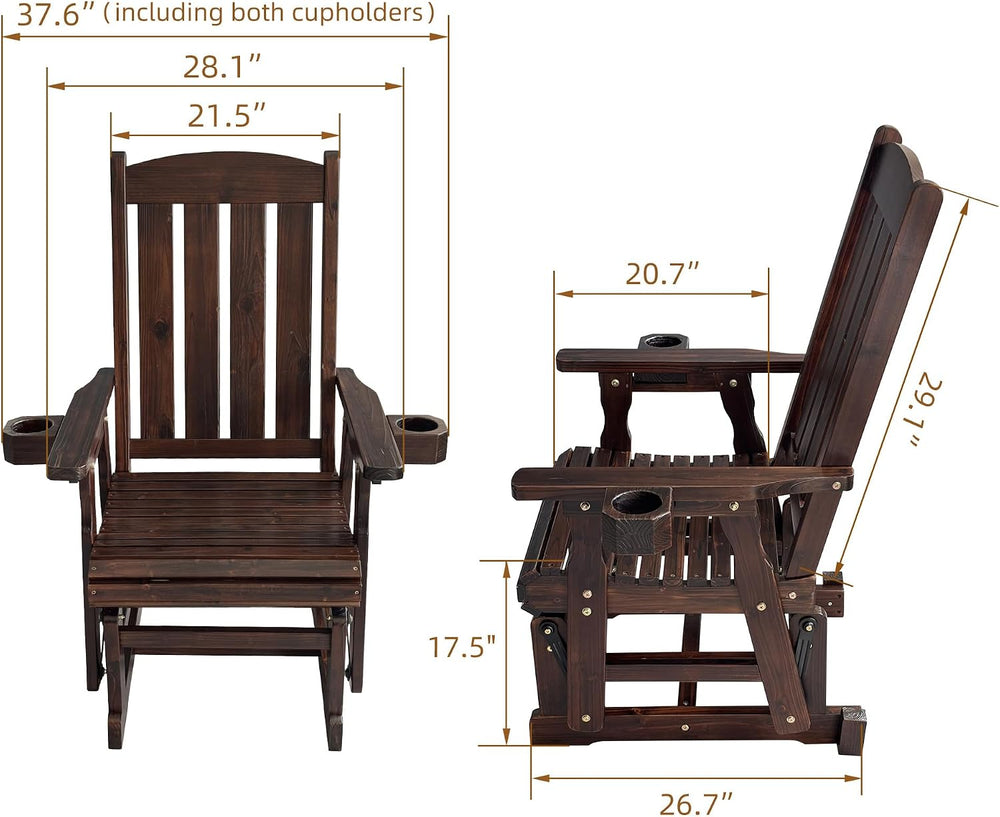 Fortune Candy Wooden Patio Glider for One Person, with High Back and Deep Con...