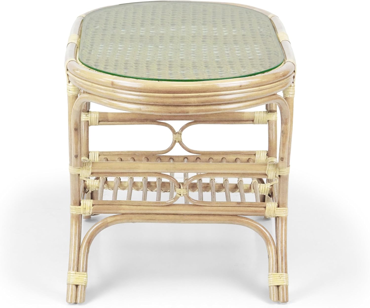 Pelangi Oval Coffee Table Natural Color with Glass Top Natural Rattan Wicker ECO Handmade Design