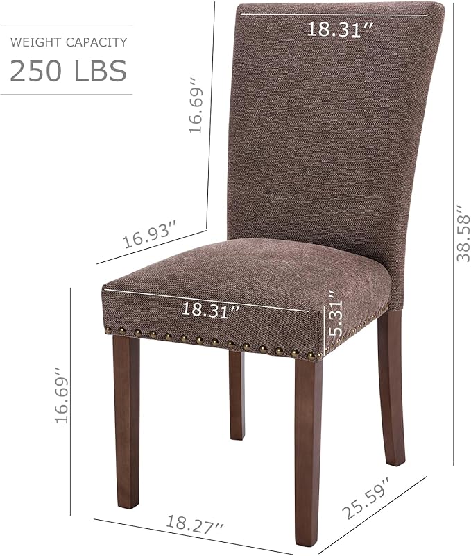 COLAMY Upholstered Parsons Dining Chairs Set of 4, Fabric Dining Room Kitchen Side Chair with Nailhead Trim and Wood Legs - Brown