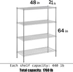 21" Deep x 48" Wide x 64" Height Wire Shelving Kit | 4-Tier | NSF Commercial Storage Rack Unit