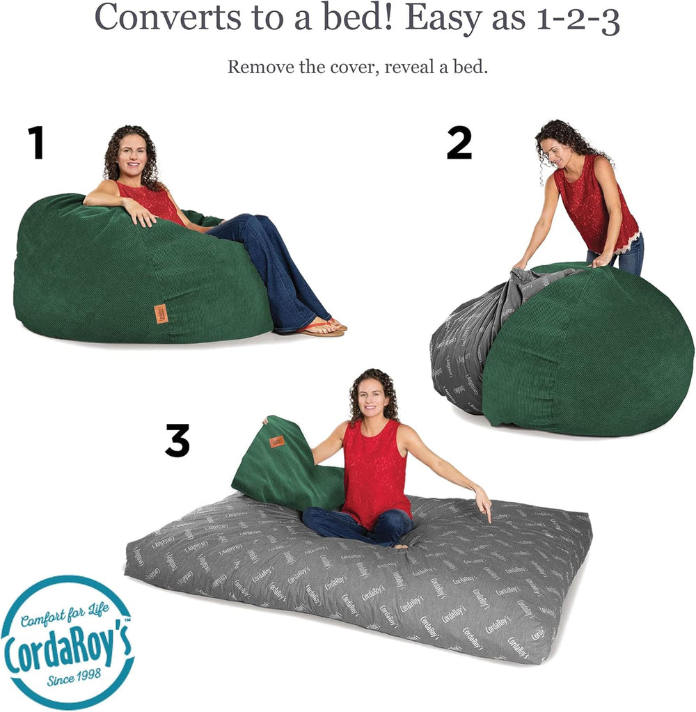 CordaRoy's Corduroy Bean Bag Chair, Convertible Chair Folds from Bean Bag...