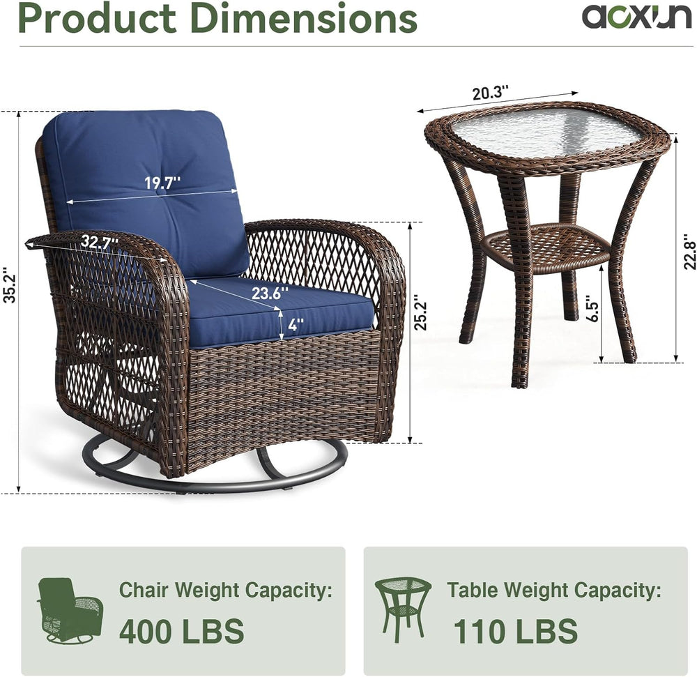 Aoxun 3 Pieces Patio Furniture Set, Patio Swivel Rocker Chairs Set of 2, Wick...