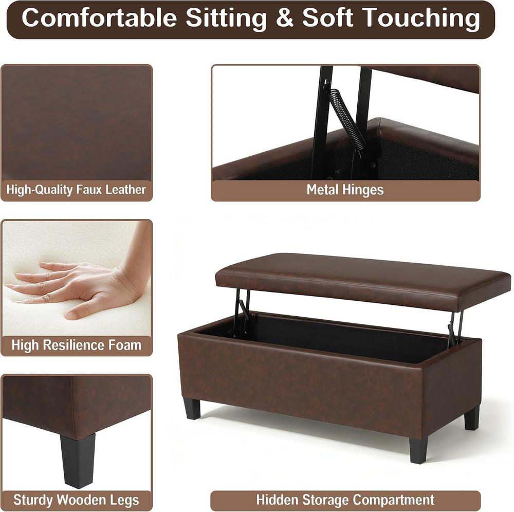 Homebeez 42" Storage Ottoman Bench, Lift Top Faux Leather Storage Bench ...