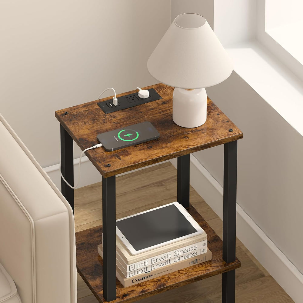TUTOTAK End Table with Charging Station, Side Table Set of 2, Nightstand