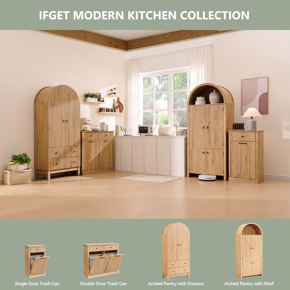 IFGET 71" Tall Arched Kitchen Pantry, Modern Fluted Storage Cabinet,Natu...
