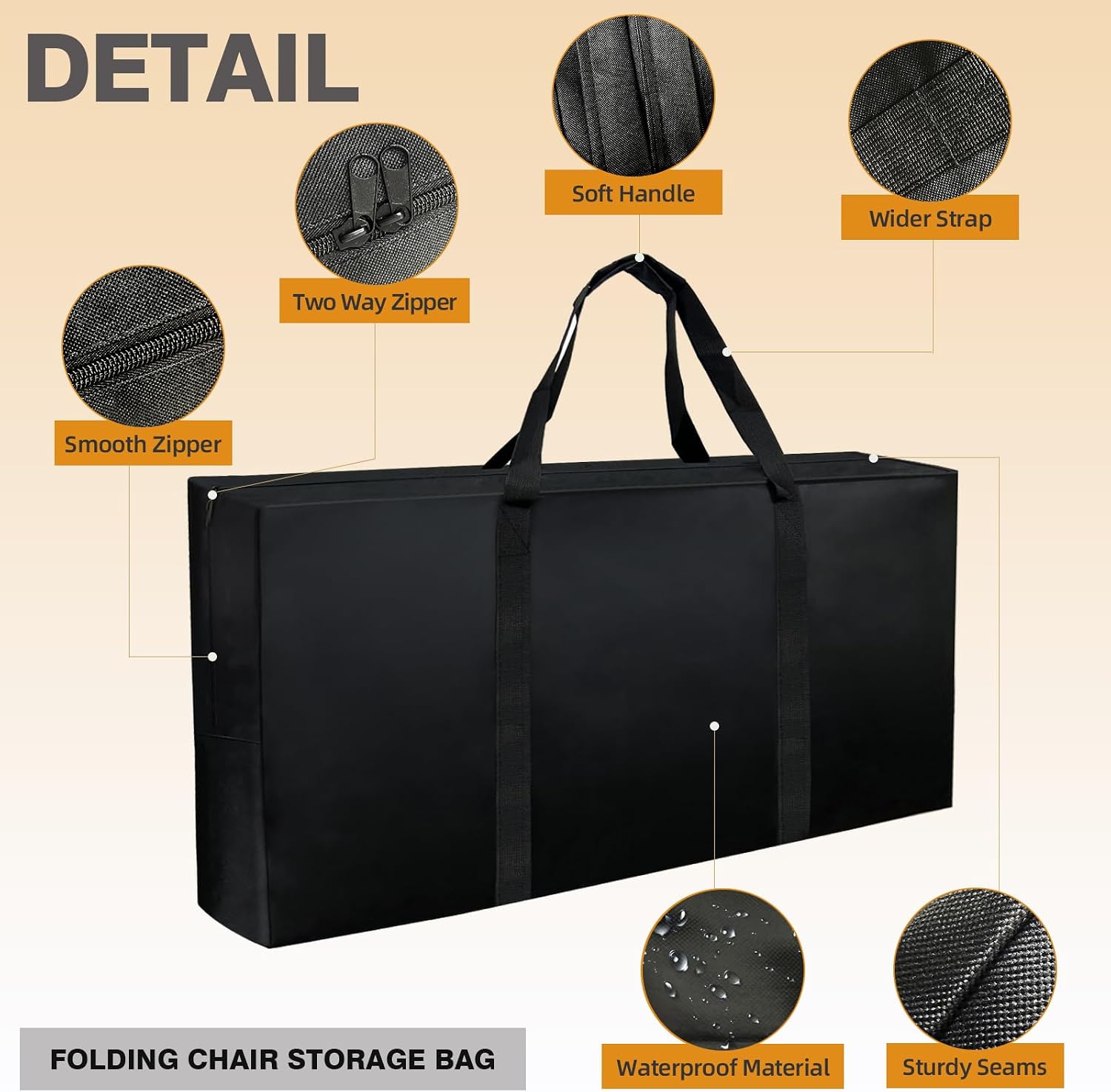 Folding Chair Storage Bag Heavy Duty Large 40.5" L x 12.5" W x 20" H Plastic Foldable Chair Carry Bag with Sturdy Zipper & Handle Waterproof Fold Up Chair Cover for Indoor Outdoor