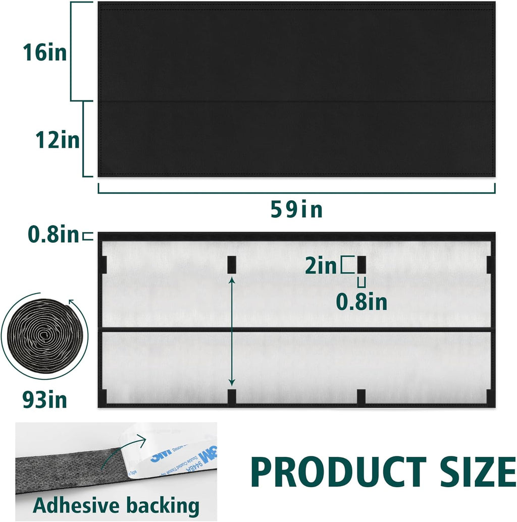 60" Under Desk Privacy Panel with Cable Management Organizer Sleeve Self-Adhesive Modesty Panel for Cord Organizer Pockets and Desk Skirt for Home Office or Standing Workstation