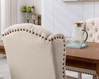Upholstered Dining Chairs Set of 6 for Kitchen and Dining Room, Farmhouse Fabric Tufted Accent Chairs for Living Room and Bedroom with Wooden Legs, Cream