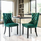 Velvet Dining Chairs Set of 4, Tufted Upholstered Dining Room Chairs with Back Ring Pull, Nailhead Trim and Solid Wood Legs, Modern Dining Chairs for Dining Room, Kitchen(Green)