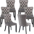 Modern Dining Chairs Set of 6, Tufted Upholstered Dining Chair with Solid Wood Legs, Grey Velvet Accent Chair, Sillas de Comedor, 6 Dining Chairs (Gray, Velvet, 6Pcs)