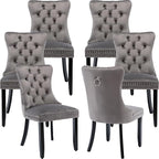 Modern Dining Chairs Set of 6, Tufted Upholstered Dining Chair with Solid Wood Legs, Grey Velvet Accent Chair, Sillas de Comedor, 6 Dining Chairs (Gray, Velvet, 6Pcs)