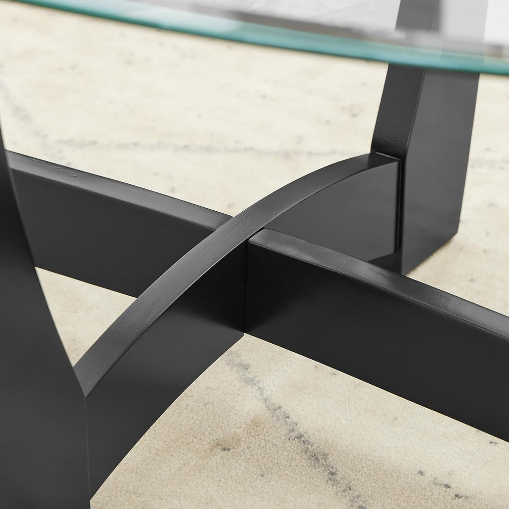 Round End Table with Clear Tempered Glass Top, Black Wood Base, 23.5 Inch, Co...