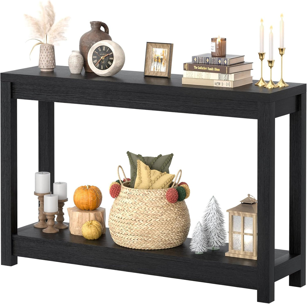 Besiost 47" Farmhouse Wood Entryway Table Narrow Console Table with Stor...