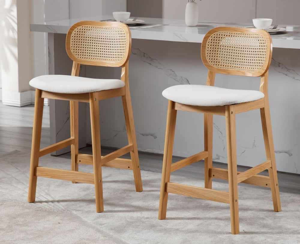 EALSON Counter Height Bar Stools Set of 2 Rattan Back Farmhouse Barstools Mid...