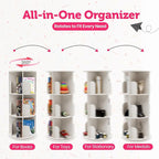 Rotating Kids Bookshelf – 3-Tier 360° Spinning Bookcase Tower, Solid Pine Wood, 12 Cubbies, Toddler Bookshelf Organizer & Lazy-Susan Storage for Nursery, Classroom or Playroom (White Finish)