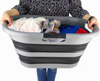 SAMMART 40L (10.5 Gallon) Collapsible Plastic Laundry Basket - Space Saving Storage Container/Organizer - Portable Washing Tub - Foldable Pop Up Hamper/Basket (2, Grey+ Black)
