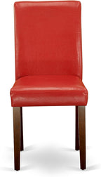 East West Furniture DUAB5-MAH-72 5 Piece Dinette Set for 4 Includes a Rectangle Dining Table and 4 Firebrick Red Faux Leather Parson Dining Room Chairs, 36x60 Inch, Mahogany